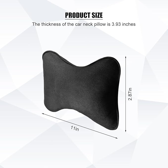 Car Headrest Pillow, Suede Soft Comfortable Breathable Vehicle Seat Neck Support Cushion with Adjustable Strap, Ergonomic Design Auto Head Rest Pad, Universal for Sedan RV Truck (Black)