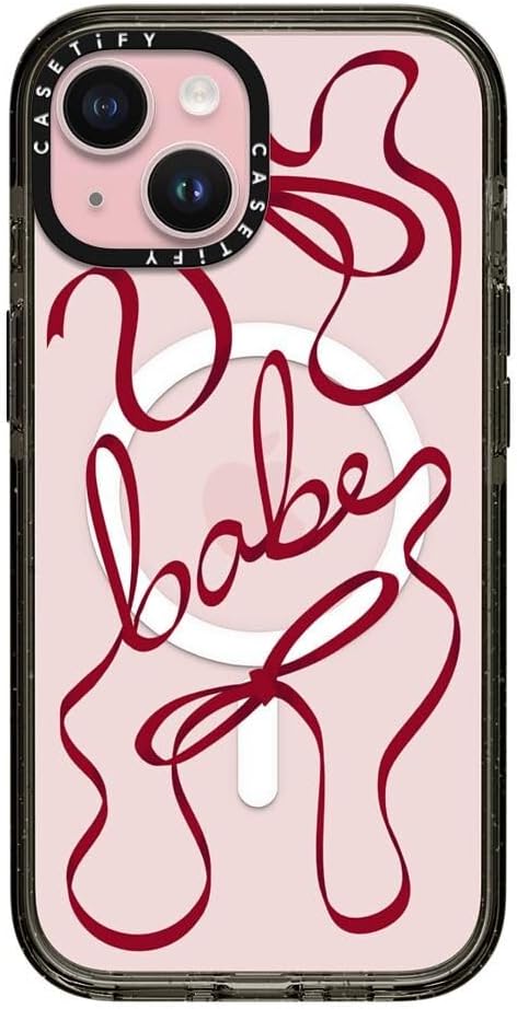 CASETiFY Impact iPhone 15 Case [Slim/Compatible with Magsafe / 8.2 ft. 4X Military Grade Drop Protection] - Babes and Bows - Clear Black