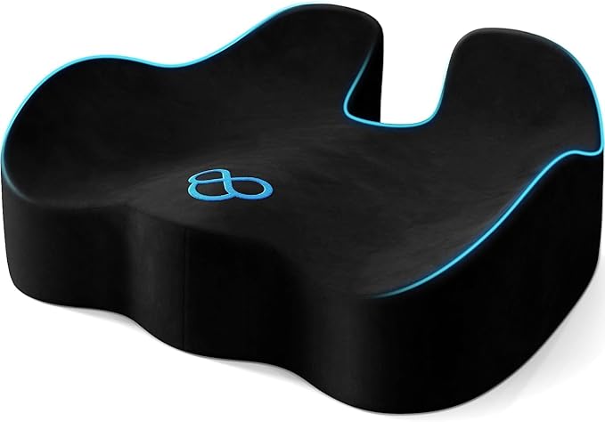 Seat Cushion with Carry Handle, Memory Foam for Tailbone/Sciatica Easing, Chair Cushions for Cars, Desks, Office Chair Cushion with Non-Slip Design, Ideal for Post-Surgery Recovery (Black)
