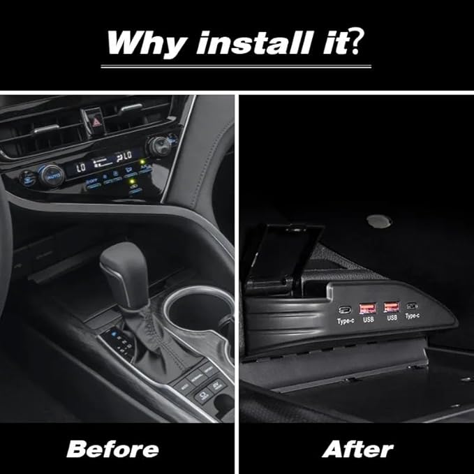 Compatible with Toyota Camry 2018-2023 USB Type-C Splitter Adapter Fast Charger Shunt Hub Docking Station Interior Product Accessories