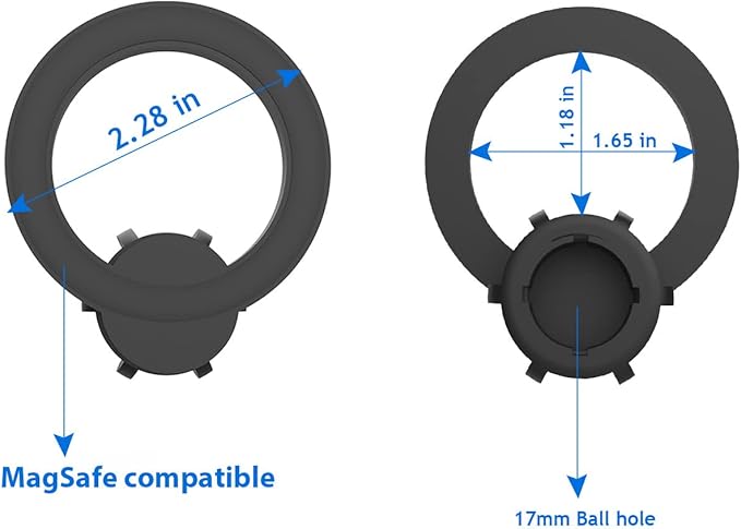 RECO Phone Magnetic Ball Mount Adapter Compatible with MagSafe, 360 Degree Rotate Mout Fit All 17mm/0.67inch Ball Joint Car Phone Holder, Compatible with All Phones