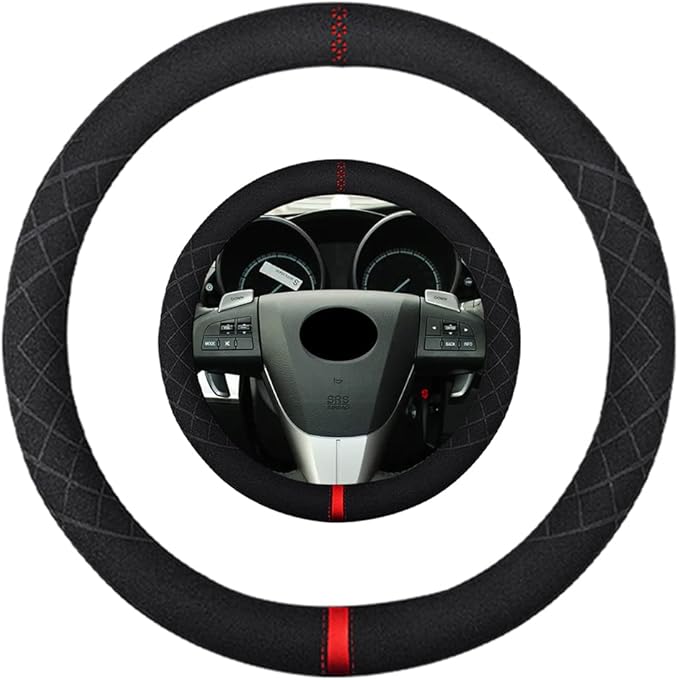Suede Steering Wheel Cover,Compatible with Mazda 3 CX-9 RX-8 CX-5 Mazda 6 MX-5 Miata Suede Leather Sport Non-Slip Wheel Cover Car Interior Accessories 15 inch for Man and Women