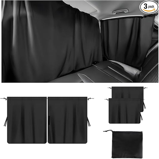 3PCS Car Window Shades Kit, Magnetic Light Blocking UV Protection Privacy Divider Curtains & Side Window Covers, Double Layer Automotive Sunshades Curtains, Universal for Vehicles