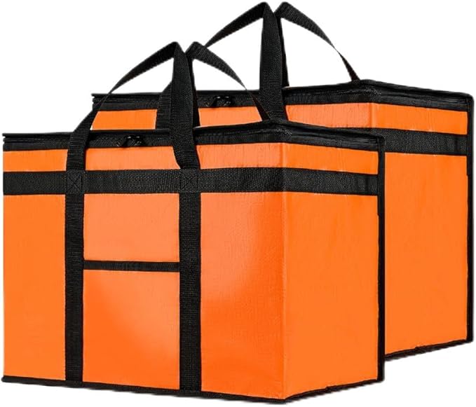 NZ home Insulated Bags for Food Delivery (XL Plus) Grocery Shopping Cooler Bag, Pizza Delivery, Hot & Cold Catering Tote, Reusable, Foldable & Heavy Duty (2 Pack, Orange)