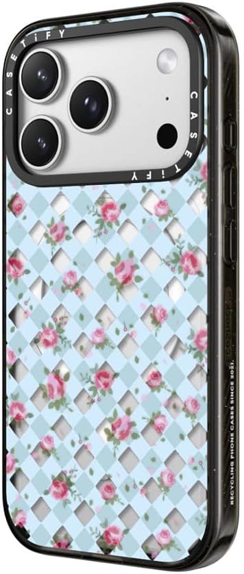 CASETiFY Impact iPhone 17 Pro Case [Slim/Compatible with Magsafe / 8.2 ft. 4X Military Grade Drop Protection] - Floral Gingham - Blue - Clear Black