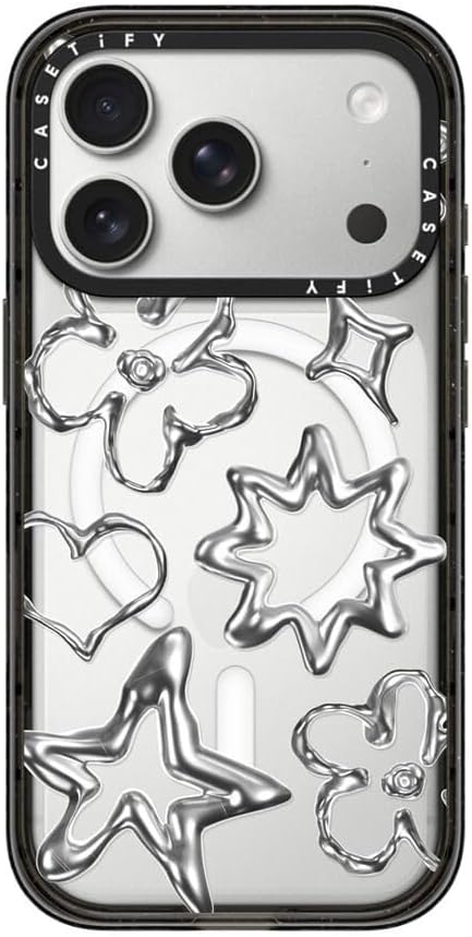 CASETiFY Impact iPhone 17 Pro Case [Slim/Compatible with Magsafe / 8.2 ft. 4X Military Grade Drop Protection] - Chrome Doodles - Clear Black