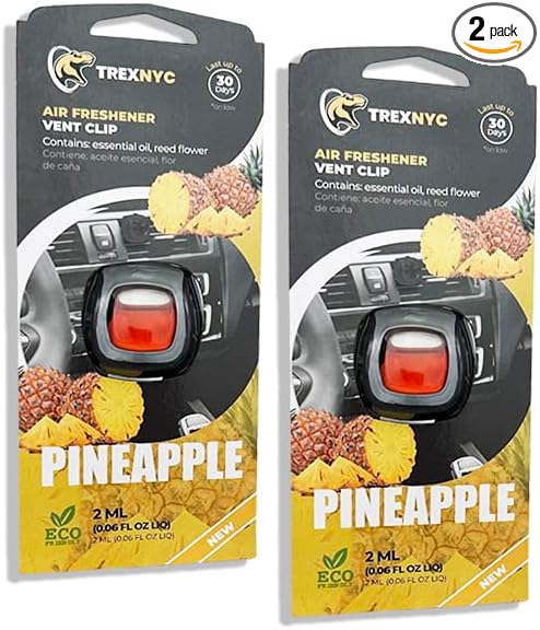 Car Air Fresheners Vent Clips, Essential Car Odor Eliminator, Perfect Scented Car Accessories, For Long Lasting Fragrance up to 30 days, 0.07 FL.OZ (Pineapple, 2 Packs)