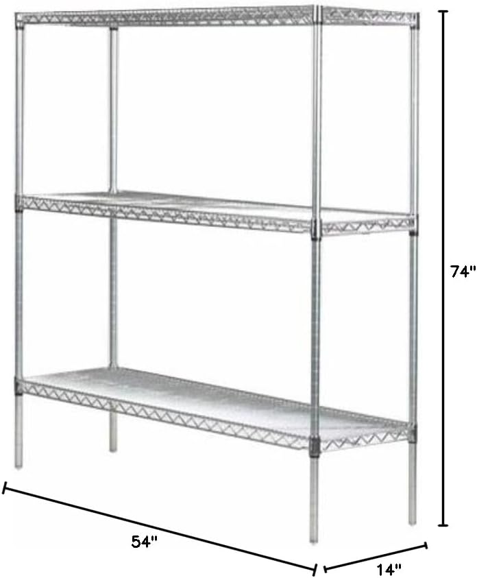Omega 14" Deep x 54" Wide x 74" High 3 Tier Chrome Starter Shelving Unit