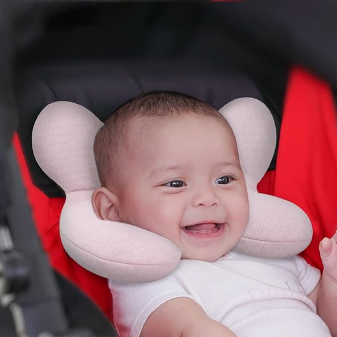 Upgraded Baby Head Support Pillow for Newborn Toddler, Soft Cotton Baby Travel Pillow for Car Seats and Strollers for Baby, Pink
