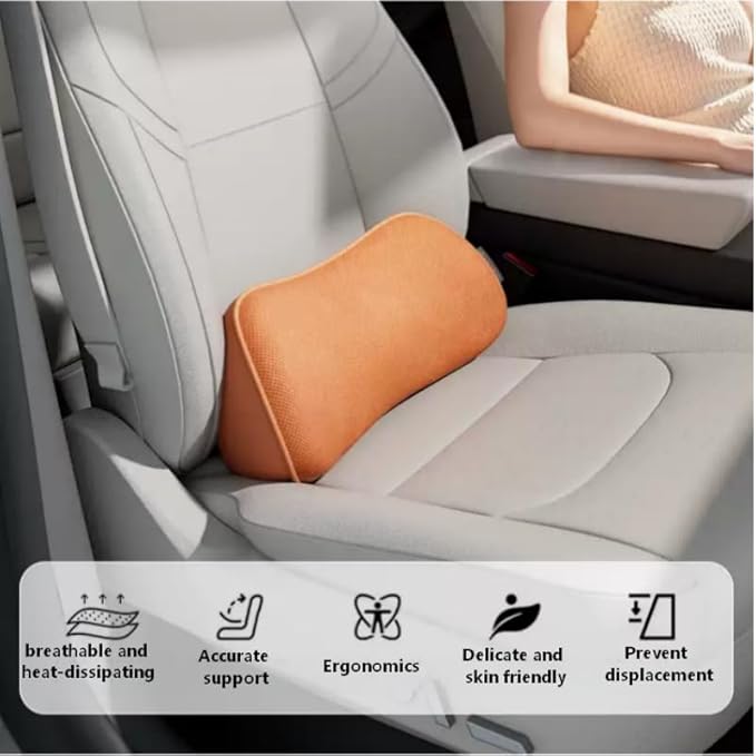 Lumbar Support Pillow for Car, Memory Foam Lumbar Pillow for Lower Back Pain Relief - Back Cushion for Driving, Chair Support for Car-Office Chair, SUV Waist Pillow - Black