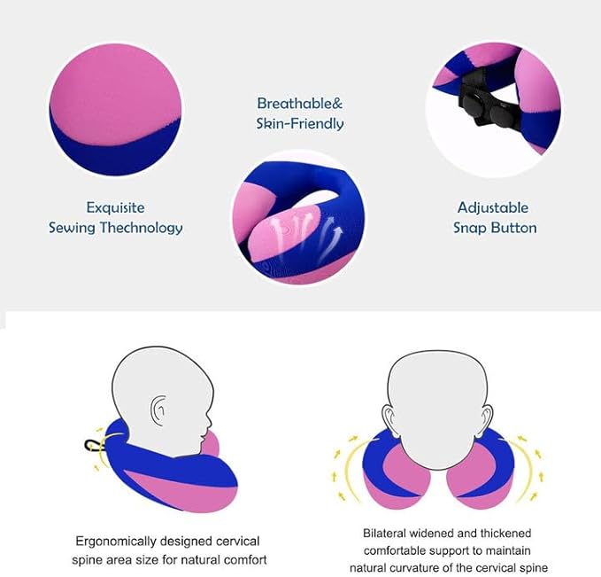 MOOB Kids Travel Neck Pillow with Chin Support, U-Shape Pillow for Head & Neck Support on Airplane & Car Rides, Ideal Travel Gift for Toddlers & Children (Blue Purple)