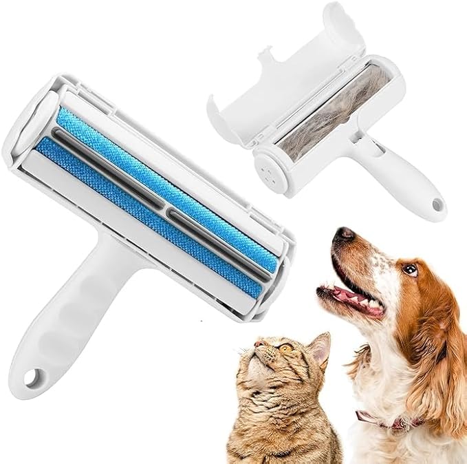 Pet Hair Remover Carpet Scraper - Reusable Lint Roller, Portable Cat Hair Broom Fur Remover | Capture Dust Dirt & Pet Hair Perfect for Carpet Furniture Rugs & Bedding Ideal for Cat & Dog (Blue)