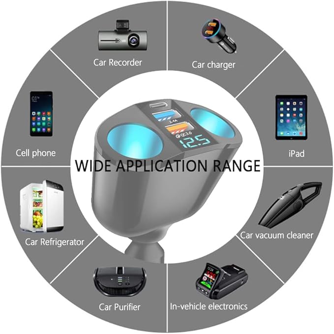 Multi Ports Cigarette Lighter USB Charger,Dual Cigarette Lighter Splitter&QC3.0/PD Super Fast Charging Car Charger Compatible with iPhone 14/13/12/11 Pro Max,Galaxy S23/22/21,iPad,GPS (QC3.0+2.4A+PD)