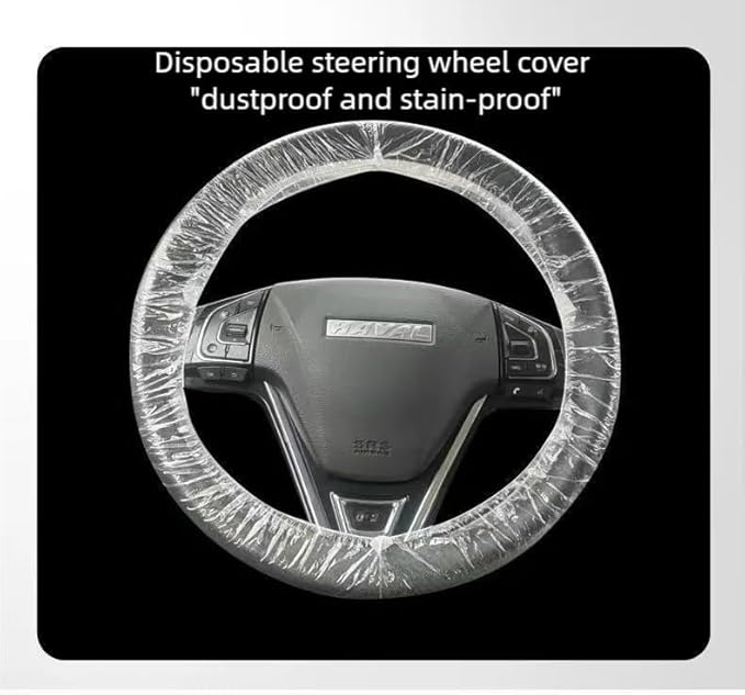 Disposable Steering Wheel Covers 100PCS PE Plastic Clear Protectors with Stretch Elastic for Scratch Prevention Universal Fit Car Interior Accessories