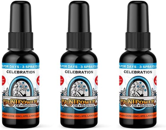 BluntPower (Celebration, 3 Pack) Concentrated Air Freshener - Premium Oil Based Air Freshener Spray For Home and Car - Long-Lasting Bathroom Spray, Car Freshener, & Odor Eliminator Spray