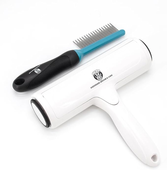 SheddEase Groom & Care Reusable Dog & Cat Pet Hair Remover for Furniture, Couch, Carpet | Deshedding Comb for Shedding, All-in-One Pet Hair Remover & Grooming Comb Kit
