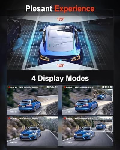 Dash Cam Front and Rear, 4K HD Dash Cam for Cars Built-in WiFi, Car Camera with Night Vision, 64GB Card, 170°Wide Angle, WDR, 3" IPS Screen, Loop Recording, G-Sensor, 24 H P Monitor (K9)