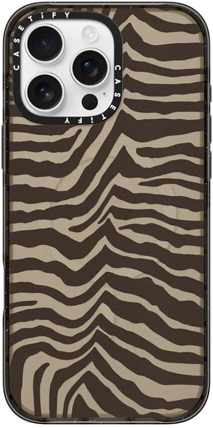 CASETiFY Impact Case for iPhone 16 Pro Max [Slim / 8.2 ft. 4X Military Grade Drop Protection/Compatible with Magsafe] - Zebra-Brown - Clear Black