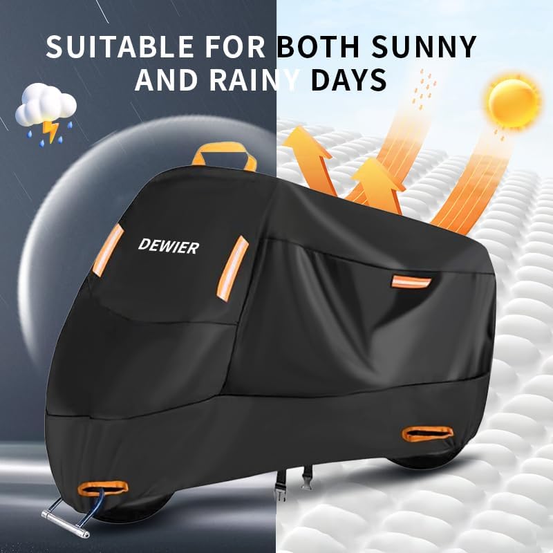 Motorcycle Cover Waterproof Outdoor, 420D Heavy Duty, M 71in, All Season Protection, Windproof Clasps, Storage Bag, Night Reflective Design, Fits Motorcycles, 1-2 Bikes Ebikes