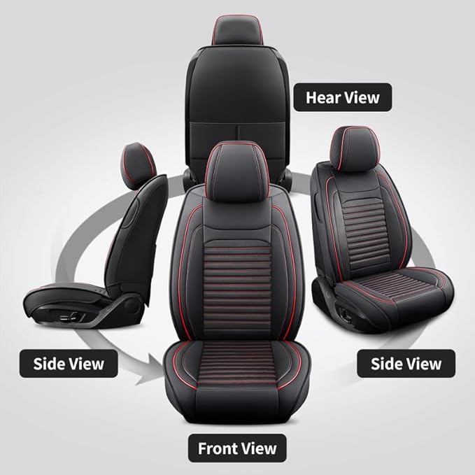 Front Seat Covers Fit for Toyota Matrix 2003-2014, Car Seat Covers Front Seats, Breathable Faux Leather Automotive Seat Covers Front Pair Anti-Slip Seat Cover(Black&Red, Front)