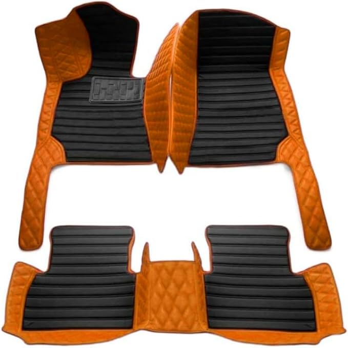 Custom Personalized Floor Mats for Cars，Luxury Full Coverage All Weather Car Floor Mats，Anti-Slip Leather Car Mat Set ，Custom Floor Mats for 99% of Cars, Trucks & SUVs (Orange Black)