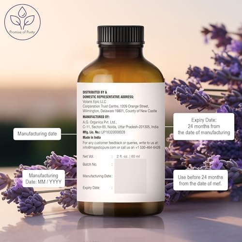 Majestic Pure Essential Oil with Glass Dropper - 100% Pure and Natural - Essential Oils for Diffuser, Aromatherapy, Soap and Candle Making, Lavender Essential Oil, Lavender Oil, 2 Fl Oz