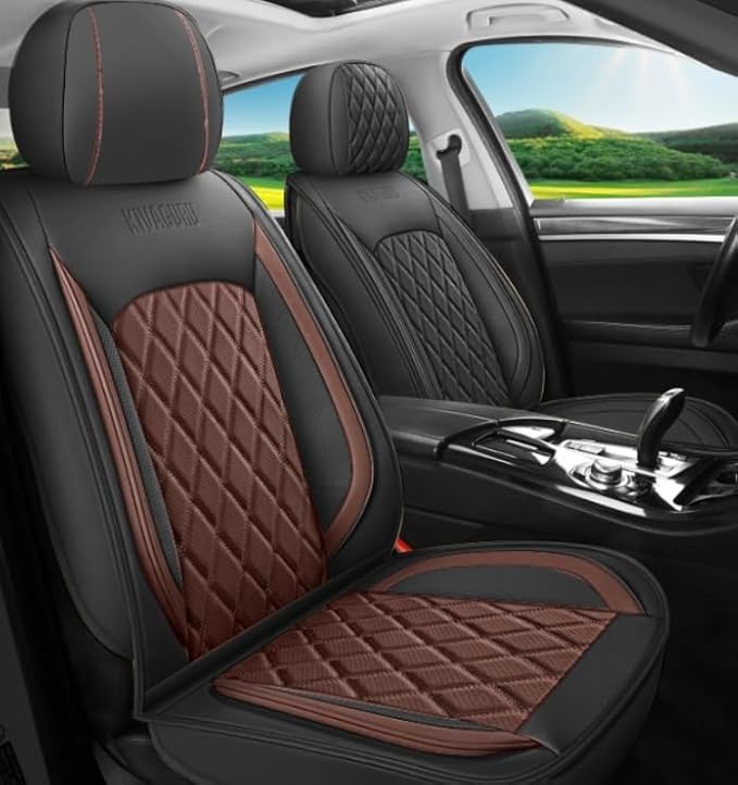 LINGVIDO Car Seat Covers for Front Seats (2 Seats) - Premium Perforated Nappa Leather,Waterproof Shield, Omni-Adapt Fit for SUVs Sedans, Ideal for Rideshare & Pets
