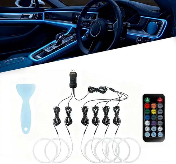 Car LED Lights Interior for Infiniti FX50 2014–2017, 6 in 1 Ambient Lighting Kit with Remote Control, Car USB LED Strip Lights with Sync to Music, for Cars Trucks SUVs, 8m