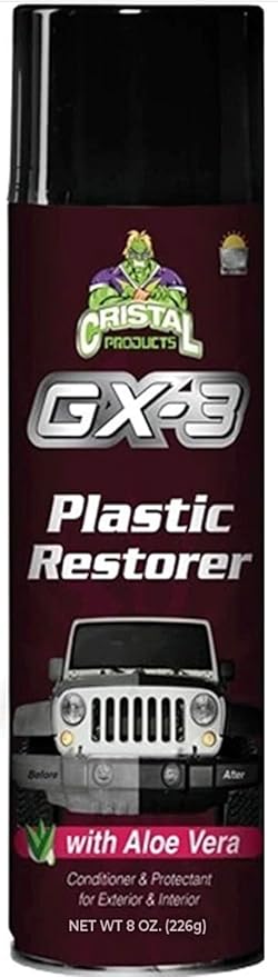 GX-3 Plastic Restorer – Black Plastic Restorer for Cars & Automotive Trim Restorer – Interior Car Cleaner & Exterior Faded Plastic, Vinyl & Rubber Renewer with Aloe Vera (8 fl oz)