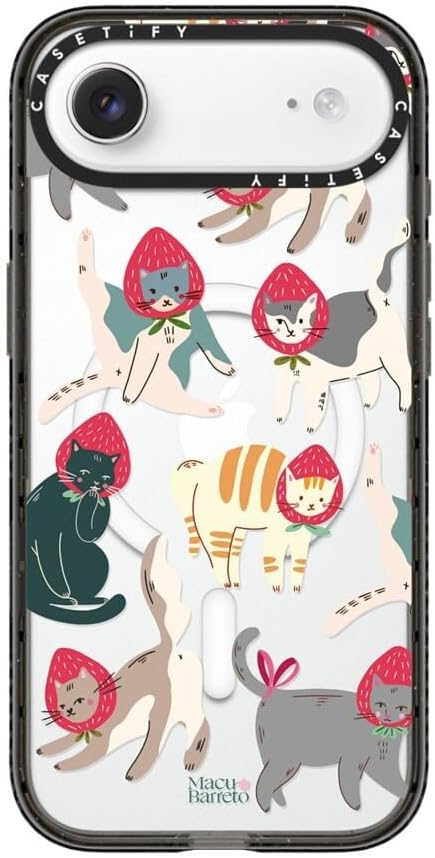 CASETiFY Impact iPhone Air Case [Slim/Compatible with Magsafe / 8.2 ft. 4X Military Grade Drop Protection] - Strawberry Cats - Clear Black