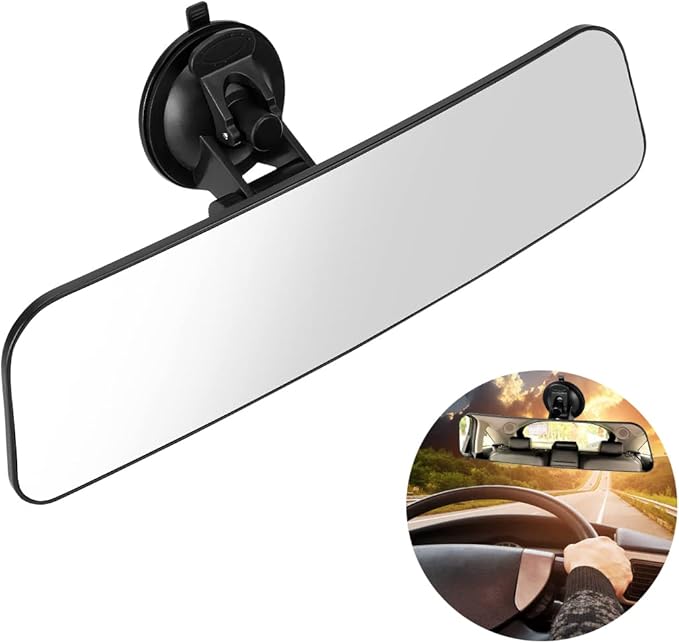 Car Rear View Mirror with Suction Cup, Anti Glare Wide Angle HD Auto Inside Rearview Mirror, 360 Degrees Adjustable Reduce Blind Spots, Universal for Vehicle, Marine, Boat, Truck, SUV, Van