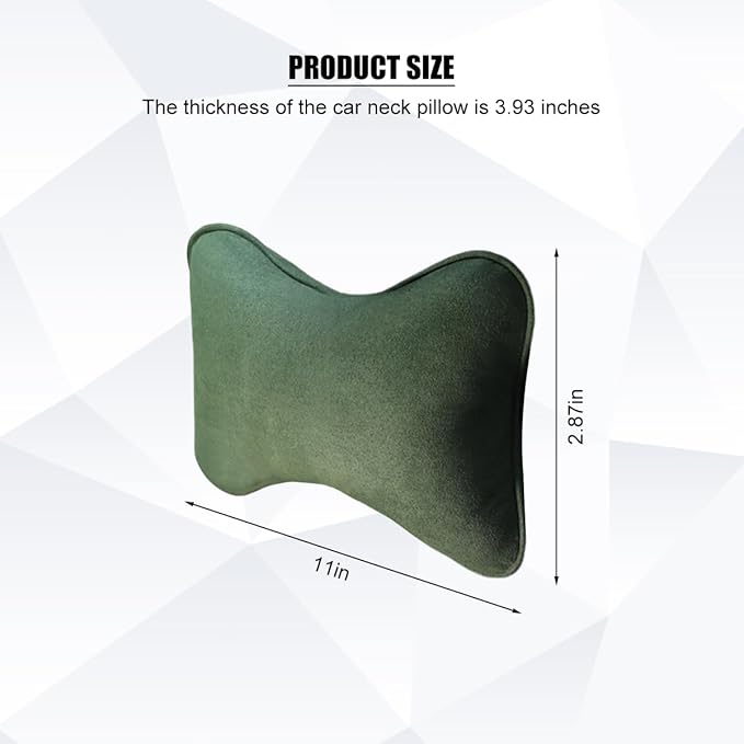 Car Headrest Pillow, Suede Soft Comfortable Breathable Vehicle Seat Neck Support Cushion with Adjustable Strap, Ergonomic Design Auto Head Rest Pad, Universal for Sedan RV Truck (Dark Green)