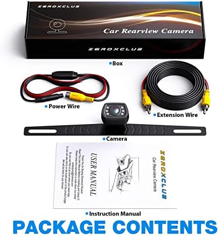 ZEROXCLUB Car Backup Camera 6 Auto LED Lights Night Vision, IP69 Waterproof Wired License Plate Rear View Camera 149° Wide View Reversing Camera for Car Pickup Truck SUV-B2