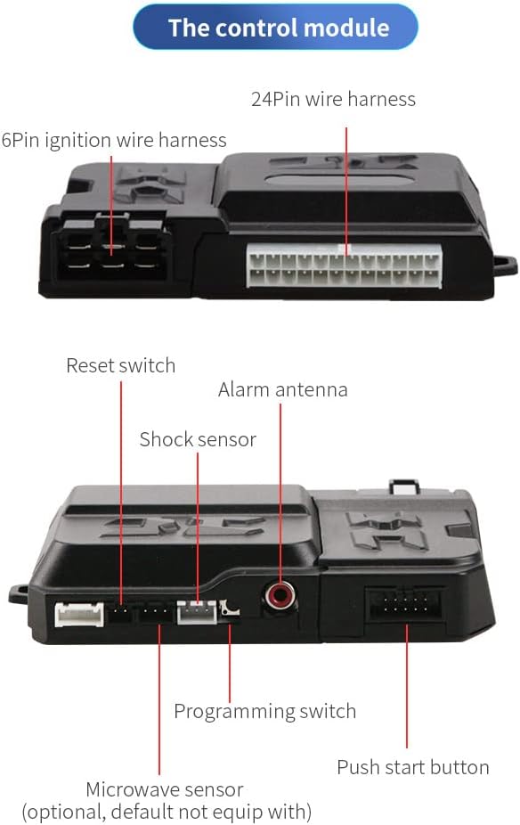EASYGUARD EC207-M9-SR 2 Way Car Alarm Security Kit with LCD Pager Display Push Start Button Remote Engine Timer Engine Start with Siren DC12V
