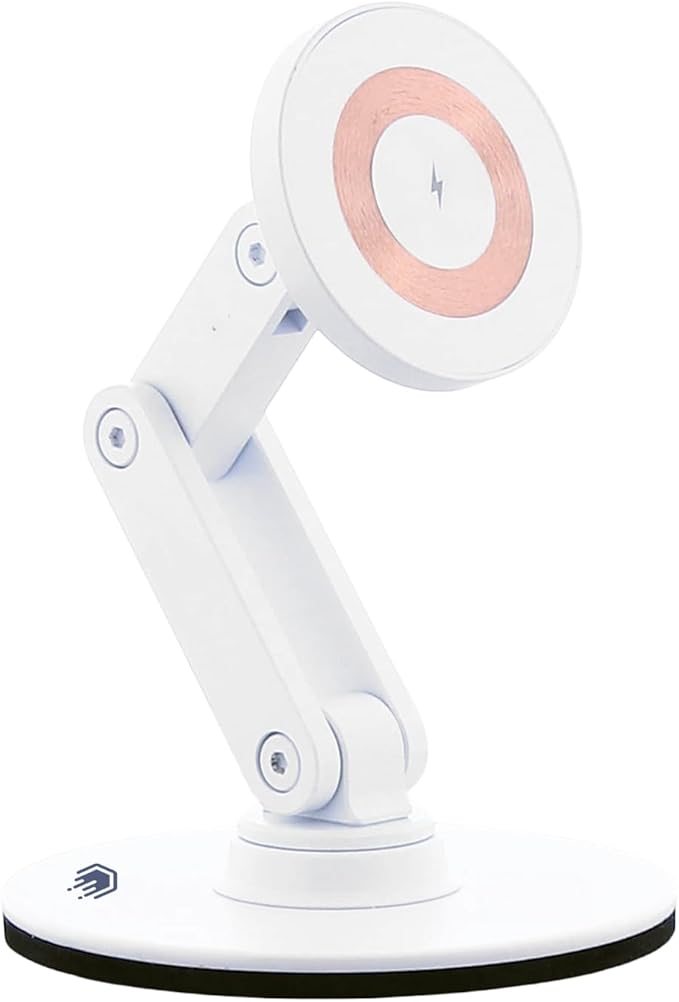 ClikDock Cell Phone Magnetic Wireless Charger Stand, 360° Spin, Aluminum Construction, Compatible with MagSafe Phones for iPhone & Andriod (White)