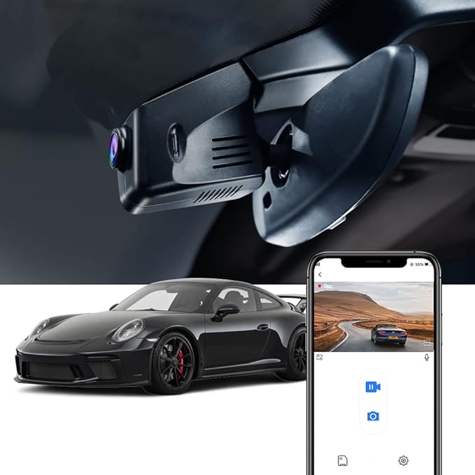 Fitcamx 4K Dash Cam Compatible with Porsche 718 Boxster Cayman 981 987 982 911 Turbo (Model C), Integrated OEM Look, UHD 2160P Video, Built-in WiFi & APP, Loop Recording, Parking Mode, 64GB Card