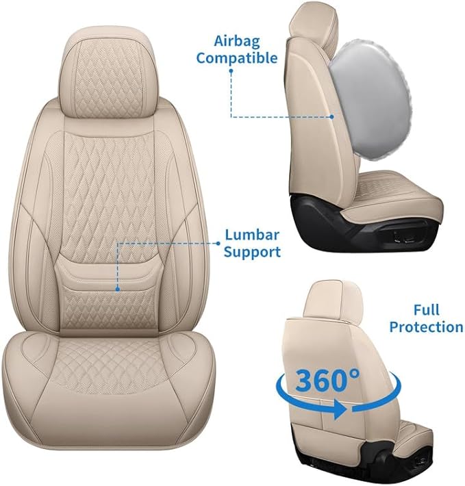 Front Seat Car Seat Covers Custom Fit for Ford Fusion 2007-2020 - Premium Faux Leather with Lumbar Support | Breathable, Waterproof, Anti-Slip, Durable (Beige,Front Seat)