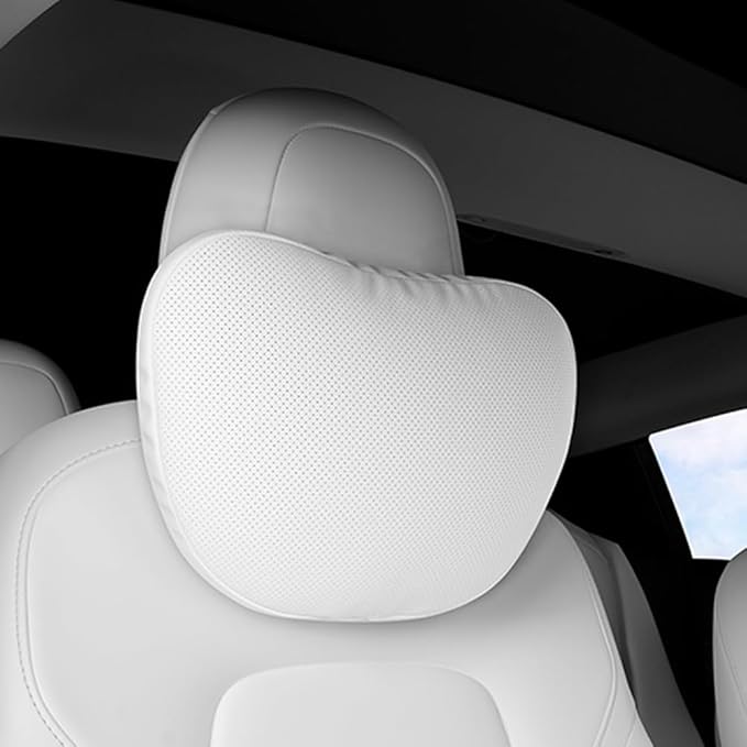 Seat Headrest Neck Pillow for Tesla Model 3 ModelY/S/X Uniquely Designed Neck Pillow Seat Headreck Cushion Nappa Leather Neck Support Car Accessories (H-White-2pcs)