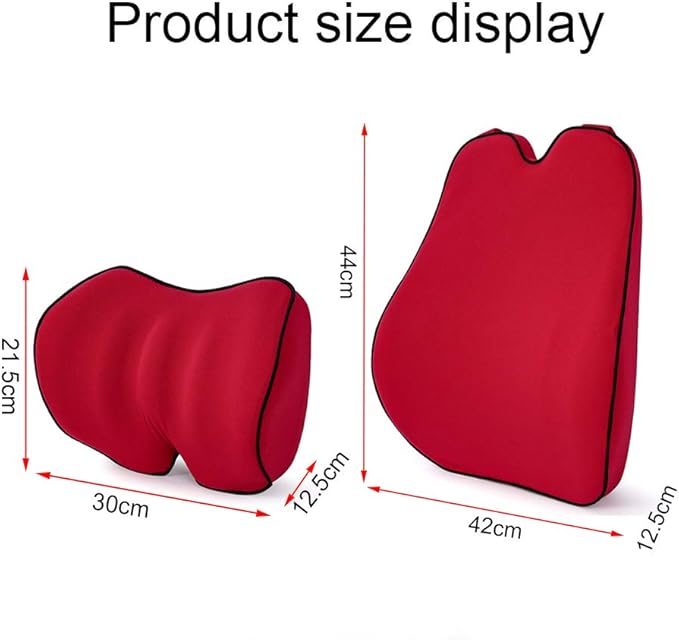 Car Lumbar Support Back Cushion & Headrest Neck Pillow Kit Cushion Memory Foam Universal Fit Major Car Seat with Back Pain Relief for Car Office Home 1PCS Red