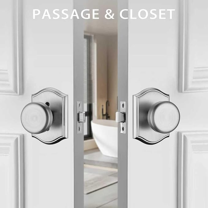 Interior Pismo Doorknobs for Hall, Brushed Nickel Door Knobs with Camelot Trim, Heavy Duty Door Handle