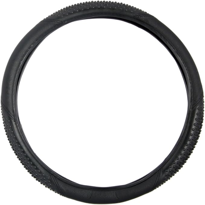 BDK Sporty Two Tone Ergonomic Grip Steering Wheel Cover - Massaging Gel Grip for Standard Size Wheels 14.5-15 inch Black/Black