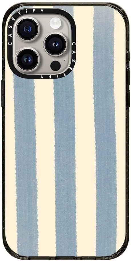 CASETiFY Impact Case for iPhone 15 Pro Max [8.2ft 4X Military Grade Drop Protection/Compatible with Magsafe] - Blue Stripes - Clear Black