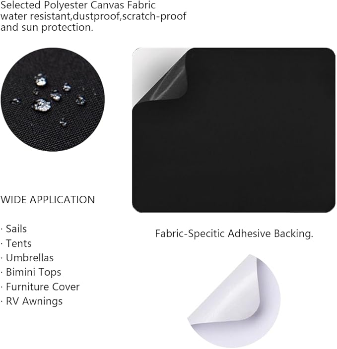 3pcs Canvas Repair Patch Waterproof Self-Adhesive Vinyl Repair Kit for Sofas,Tents,Car Seats,Furniture,Pop Up Canopy,Down Jacket,9x11 Inch,Black