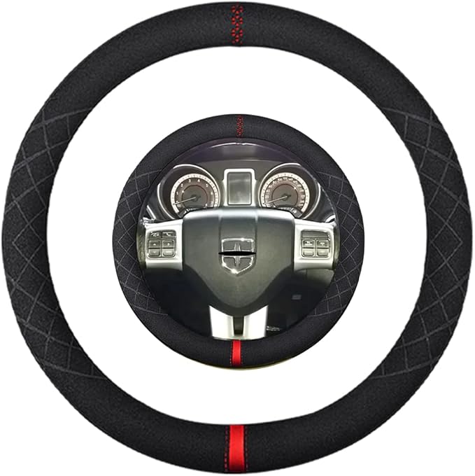 Suede Steering Wheel Cover,Compatible with Dodge Avenger Grand Caravan Challenger Charger Suede Leather Sport Non-Slip Wheel Cover Car Interior Accessories 15.5 16 inch for Man and Women