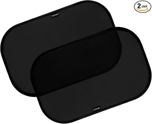 Car Window Shades for Baby 19” x 12” (2 Pack) Cling, Blocks 99.98% UVR, Sun Shade Blocker, Glare Shield Protection, Side Car Window Screens, Mesh Window Shades for Baby, Black