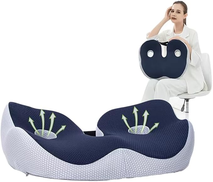 Seat Cushion for Office Chair Orthopedic Memory Foam Coccyx Support Pad Sciatica Pain Relief Tailbone Back Comfort Posture Alignment Pressure Massage Home Car Work