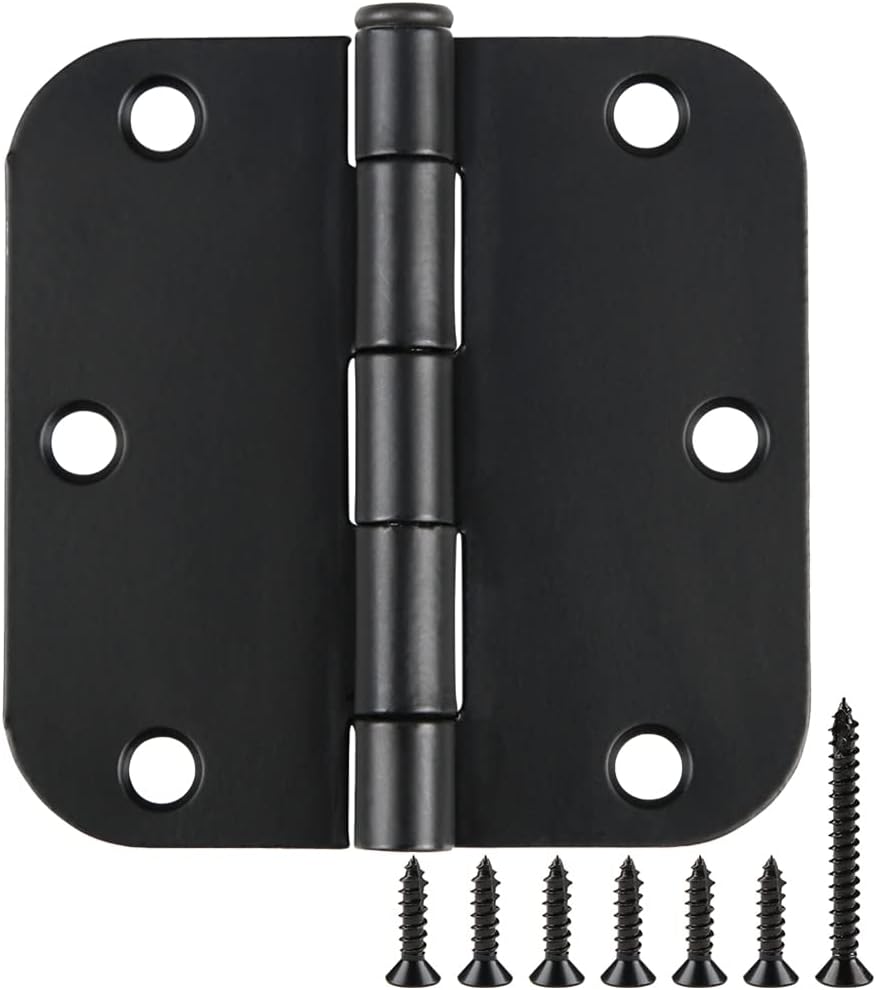 30 Pack Rounded Matte Black Door Hinges 3.5 Inch 5/8" Radius Interior 3 1/2" Flat Iron Bifold Residential Standard Bedroom Indoor for Doors 3 ½"Hardware Control House Home Decor Essentials Accessories