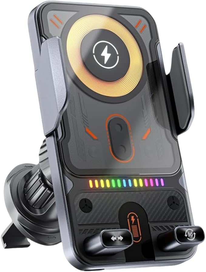 2026 New Cool Smart 2-in-1 Universal Car Phone Mount with Induction Opening/Closing, 15W Fast Charging, 360° Auto-Rotating for Air Vent - Switch Horizontal/Vertical (Black)