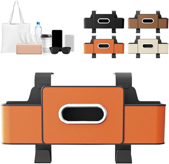 Back Seat Car Organizer,3 in 1 Car Backseat Storage Box with Cup Holder,Tissue Box,Trash Bin&Hooks,Multifunctional Waterproof Storage for Hold Phones Snacks Drinks Handbags (1, Orange)
