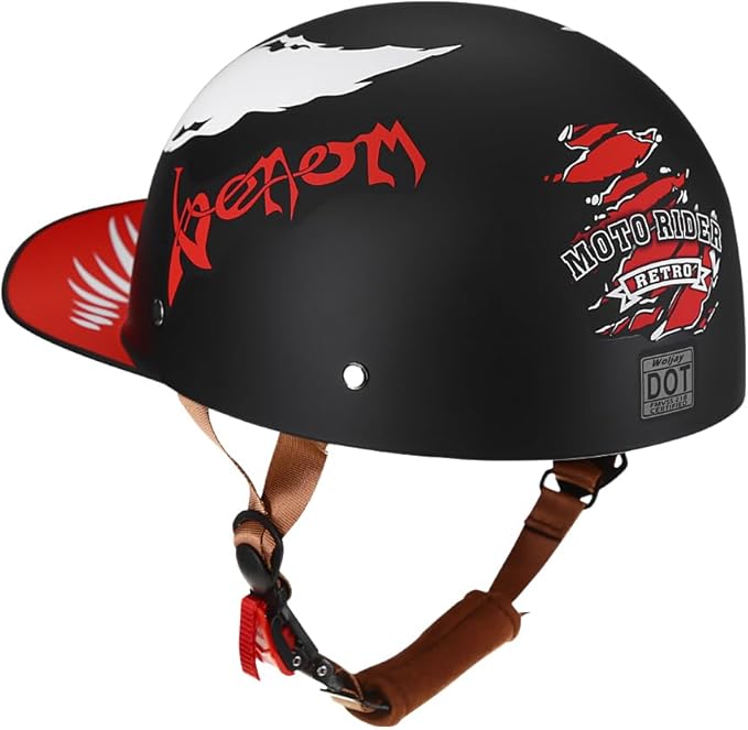 Vintage Retro Open Face Motorcycle Helmet Baseball Cap Half Helmets with pull-down Lens for Men Women Moped Cap Jet Scooter Street Cruiser - DOT Certified (Moto Rider, Large)
